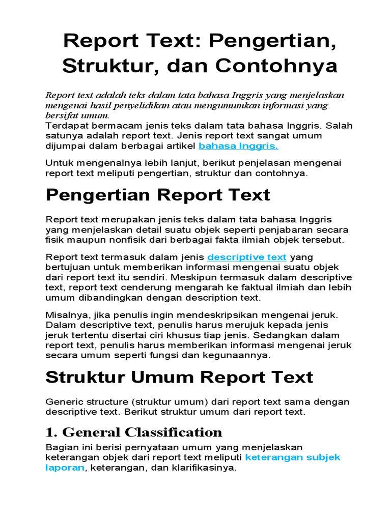 Pengertian dan Struktur Report Text | PDF