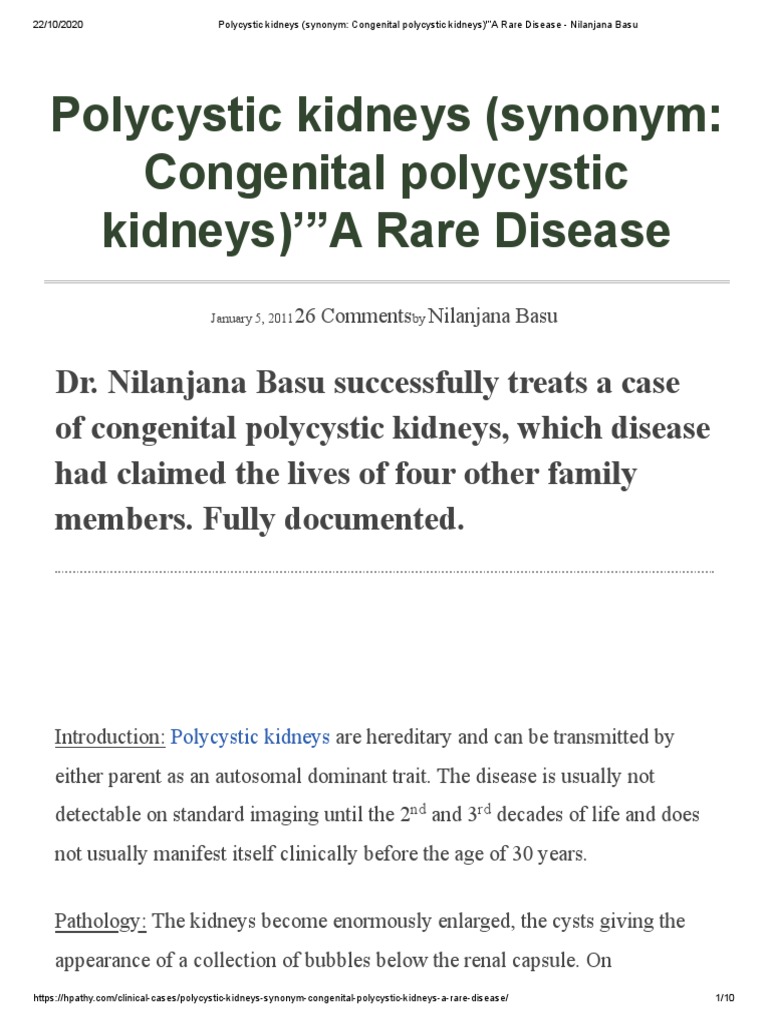 Polycystic Kidneys (Synonym Congenital Polycystic Kidneys) '"A Rare