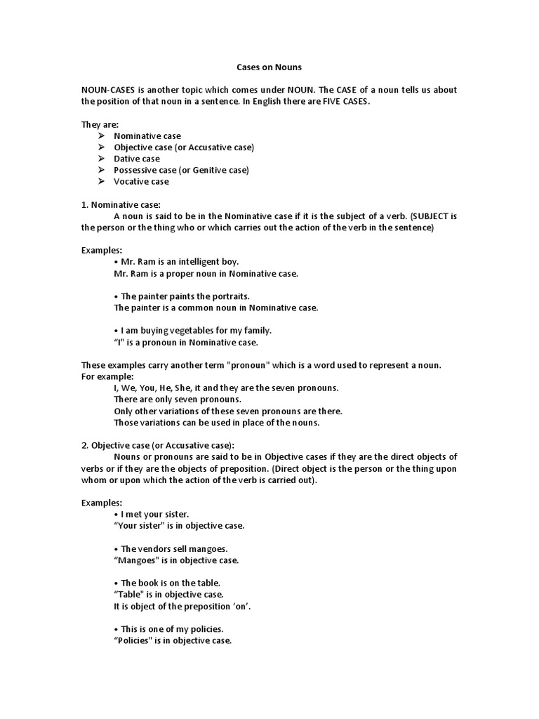 Understanding Noun Cases in English | PDF | Grammatical Gender | Object ...