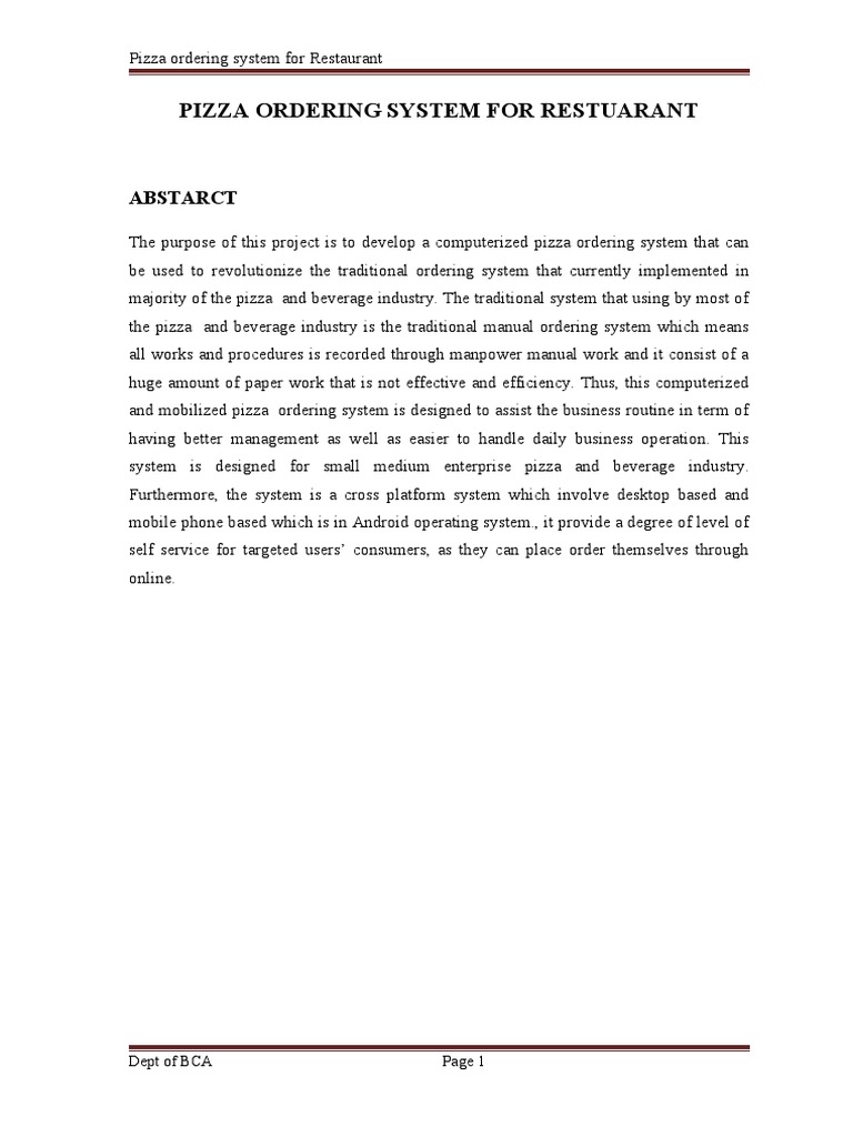 Computerized Pizza Ordering System | PDF | Computers