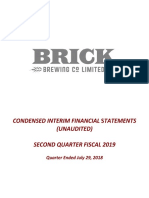 Q2 2019 Interim Financial Statements Brick Brewing Co