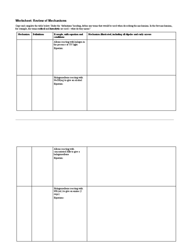 Worksheet: Review of Mechanisms | PDF | Science & Mathematics