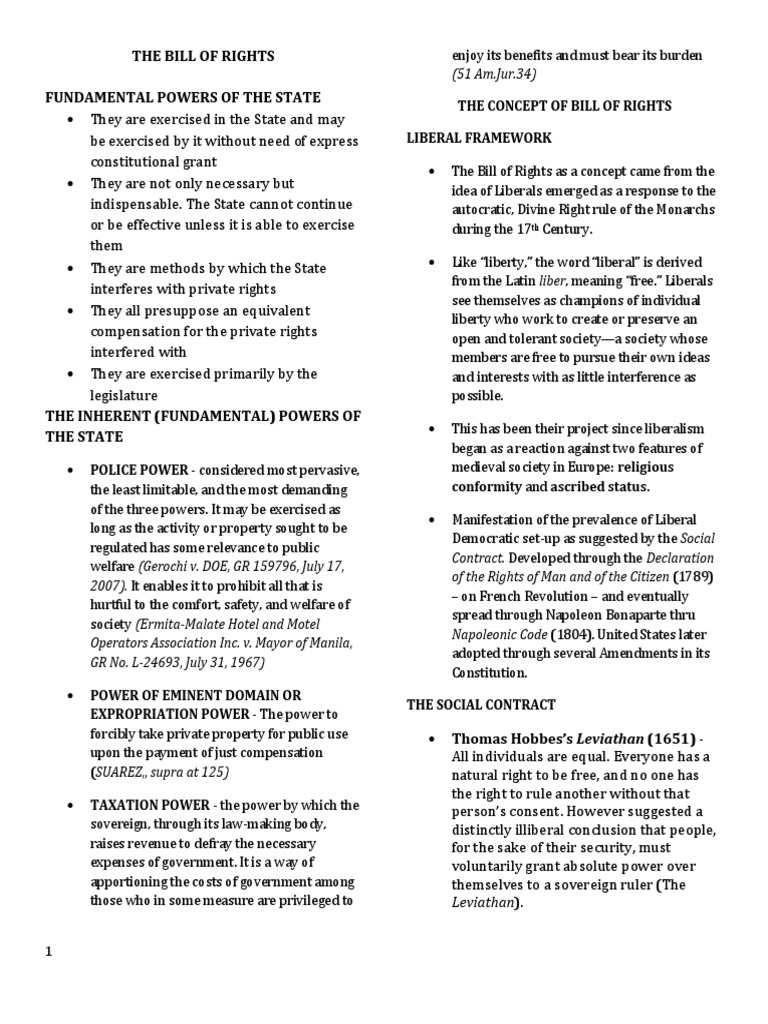 Bill of Rights Reviewer PDF | PDF | Police Power (United States ...