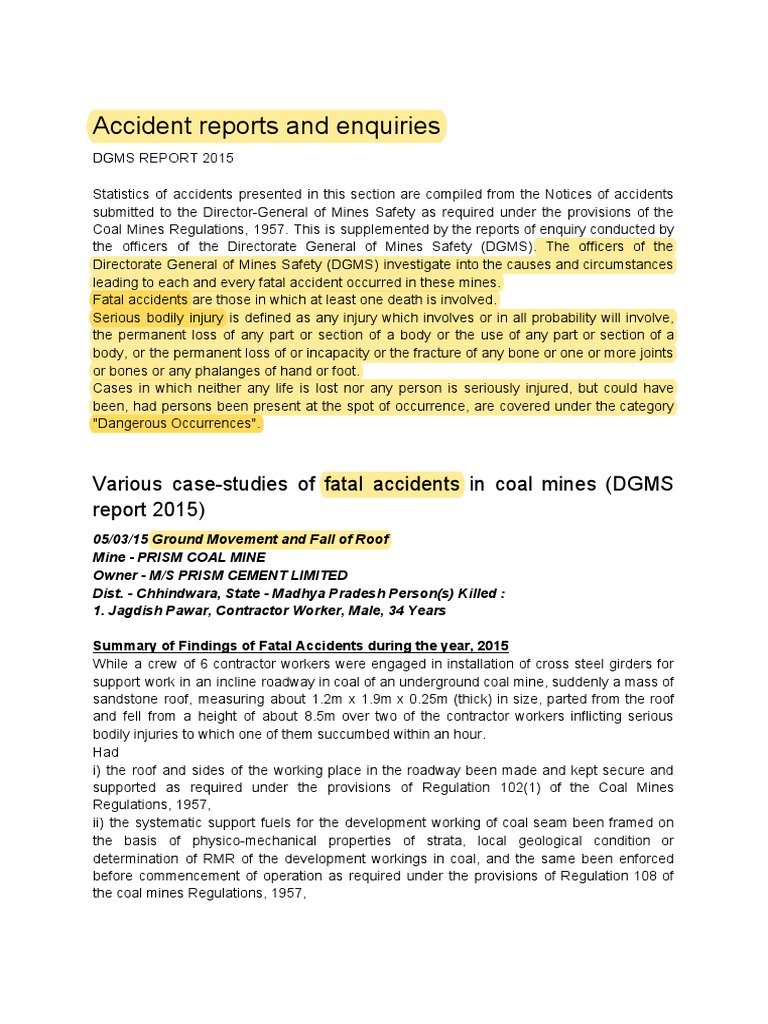Accident Reports And Enquiries Various Case Studies Of Fatal Accidents