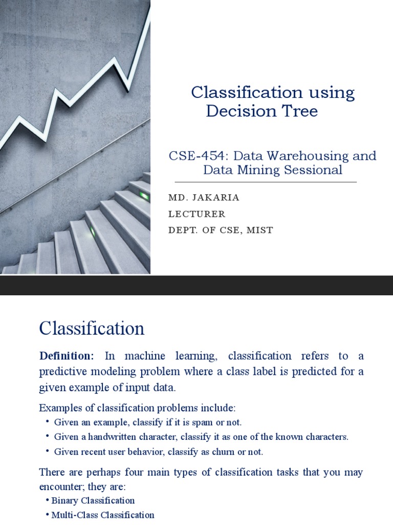 Classification Using Decision Tree: CSE-454: Data Warehousing and Data ...