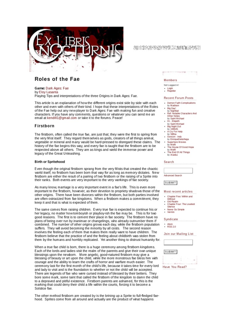 Roles of The Fae | PDF