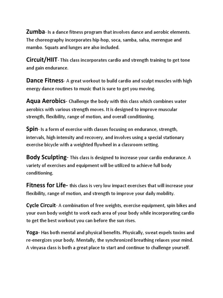 Comprehensive Dance and Fitness Classes | PDF | Wellness | Lifestyle