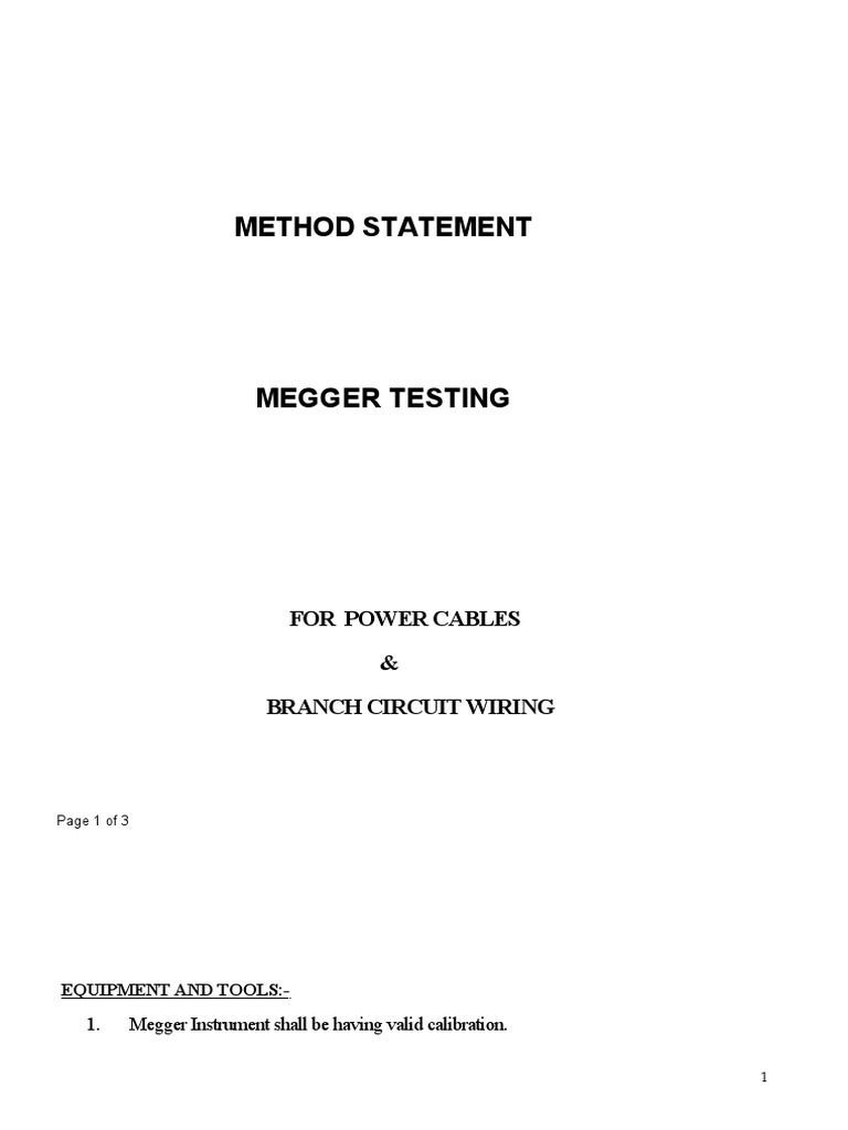Megger Testing Method Statement | PDF | Electrical Wiring | Force