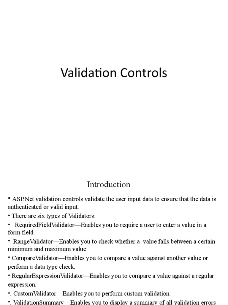 ASP.Net Validation Controls Overview | PDF | Java Script | Regular ...