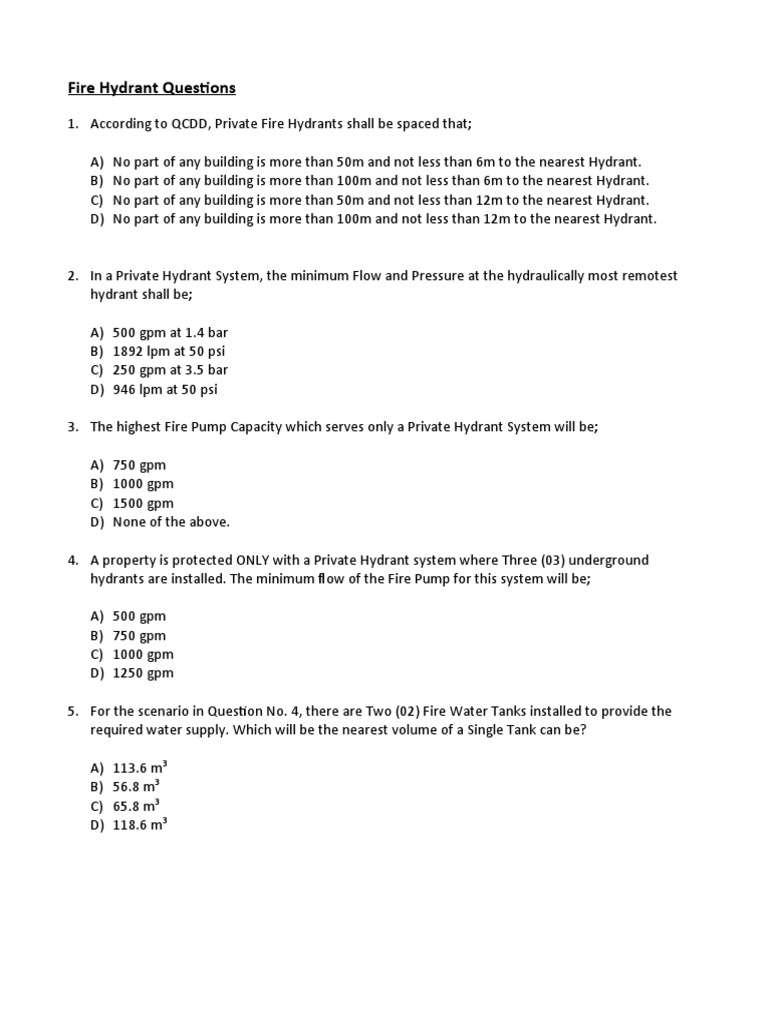 Fire Hydrant Questions | PDF