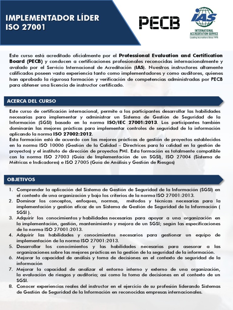 Implementador Líder ISO 27001 | PDF | Seguridad de información | Business