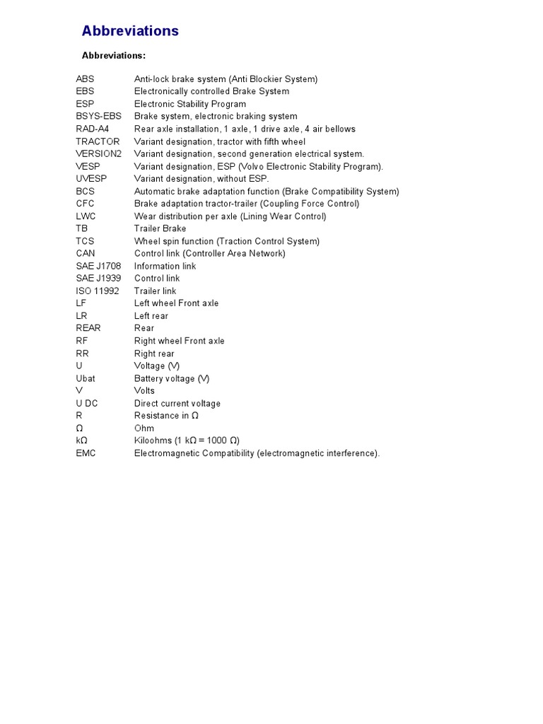 Abbreviations For Trucks PDF