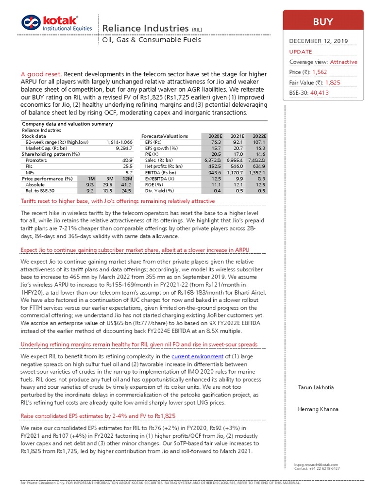 Reliance Industries Oil, Gas & Consumable Fuels Descargar gratis PDF
