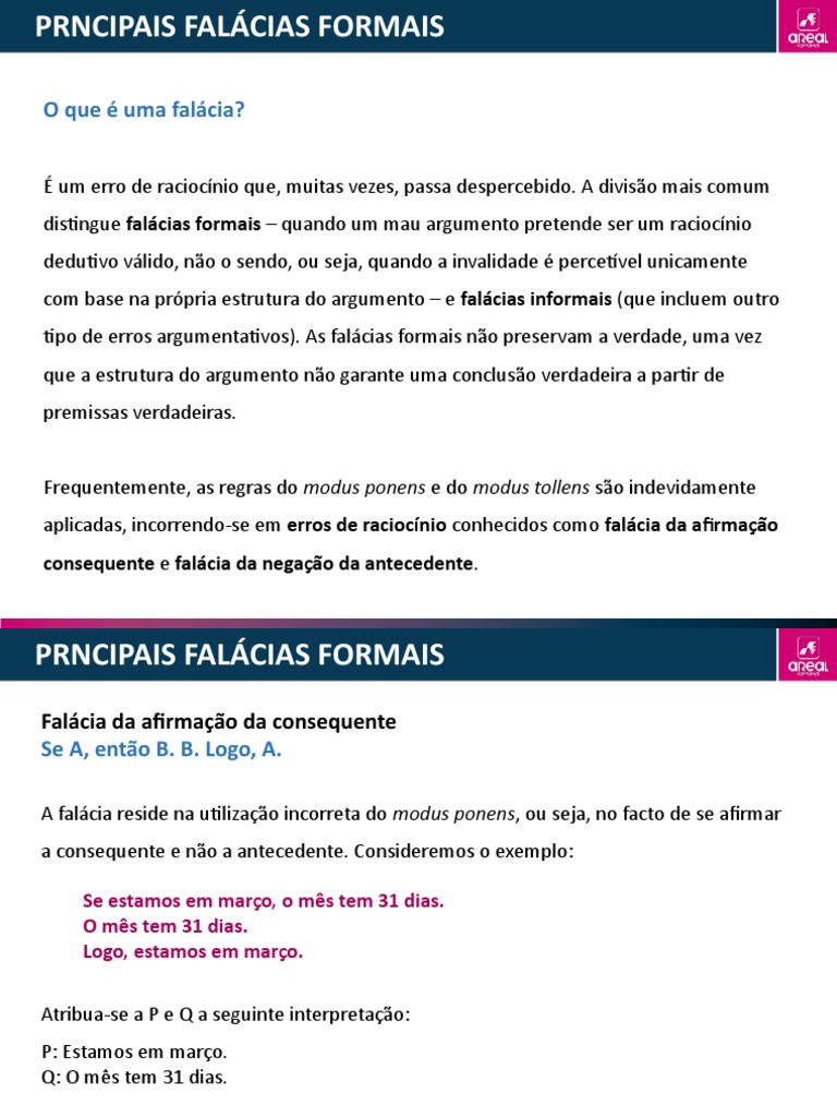Principais Falácias Formais Explicadas | PDF | Argumento | Falácia