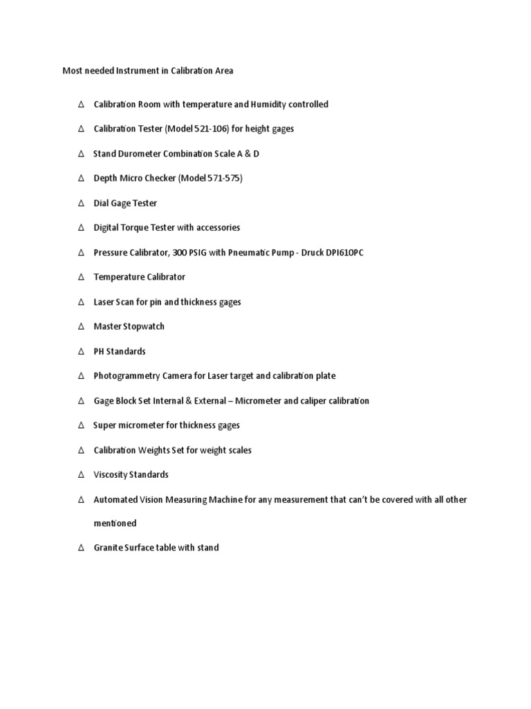 CALIBRATION List PDF
