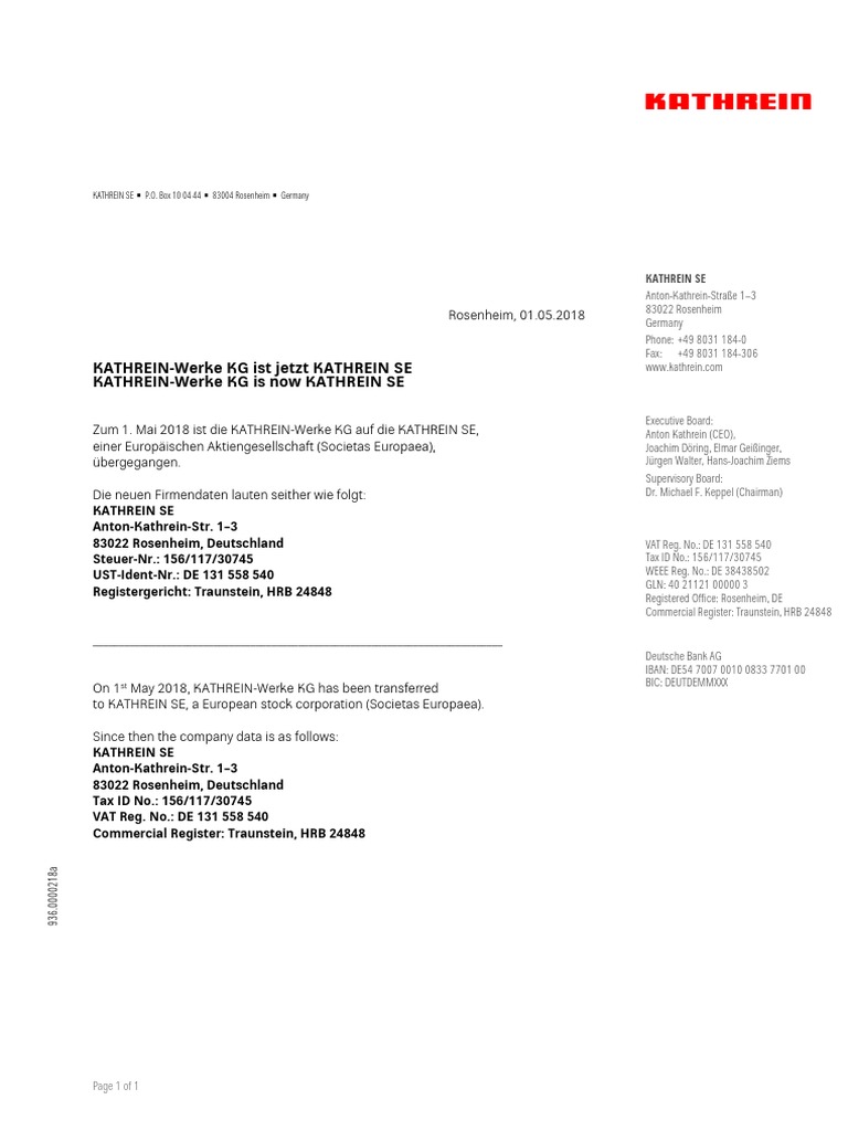 KATHREIN SE Company Transition Details | PDF | Radio | Electromagnetic ...