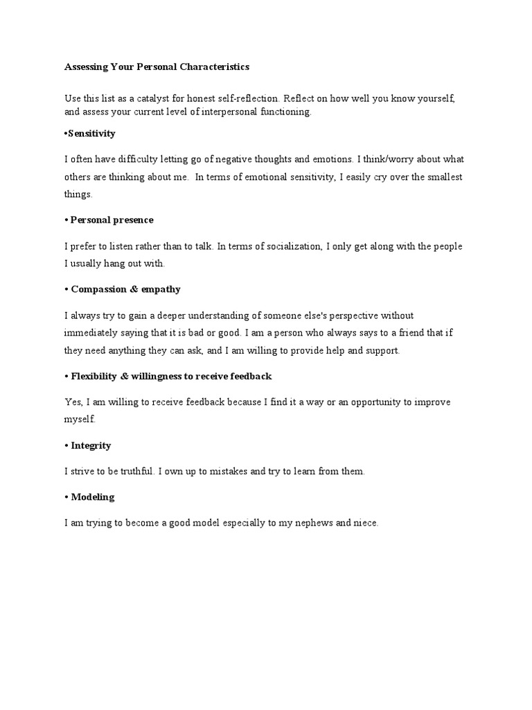 Assessing Your Personal Characteristics | PDF