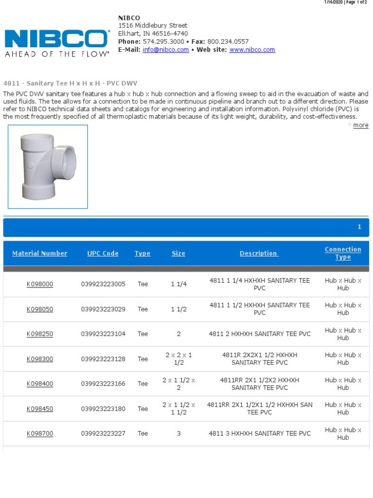 4811 - Sanitary Tee H X H X H - PVC DWV | PDF | Polyvinyl Chloride ...