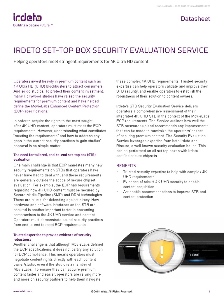 Irdeto Set-Top Box Security Evaluation Service: Datasheet | PDF ...