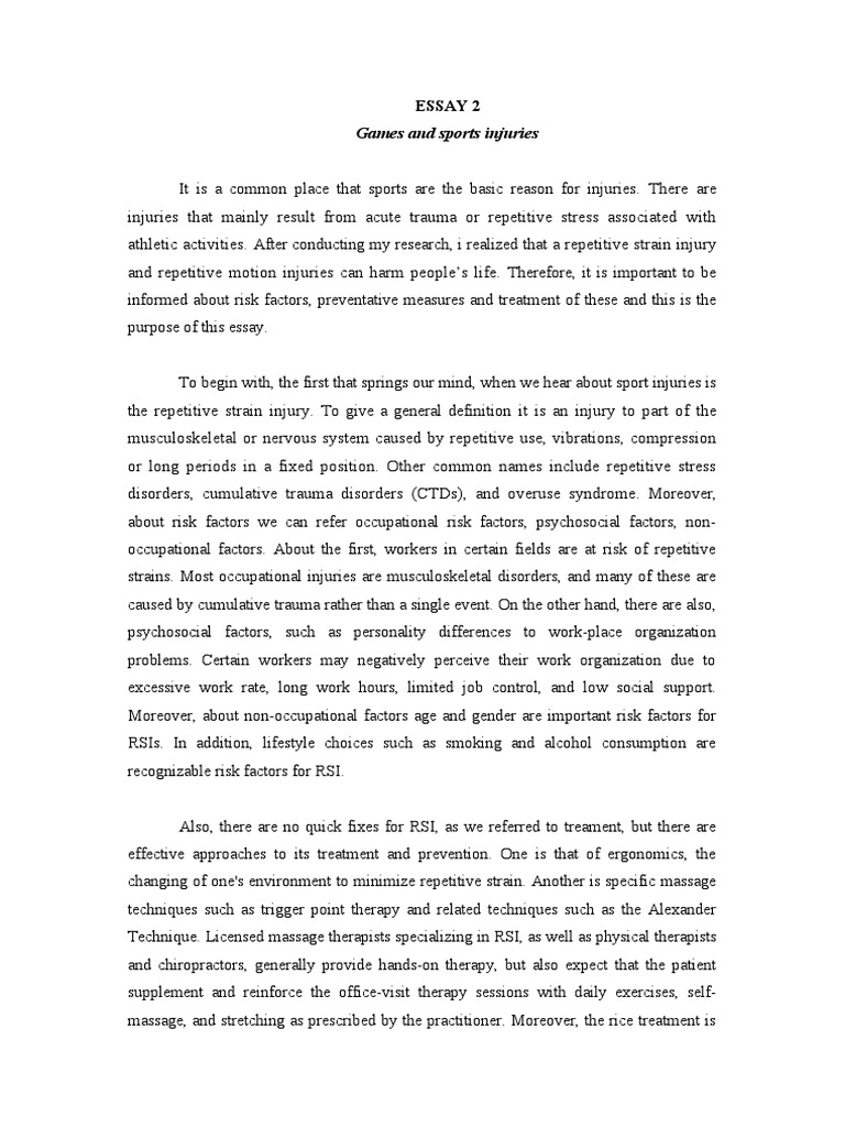 Games and Sports Injuries Essay 2 PDF Epidemiology Human