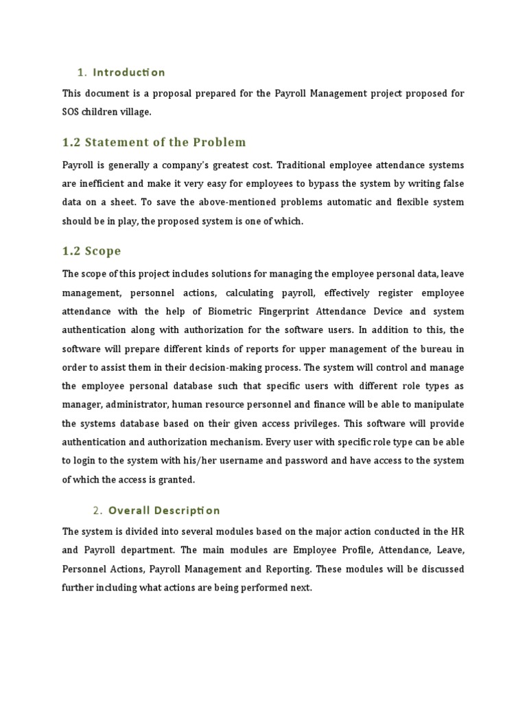 Payroll Management Project Proposal Docx | PDF | Payroll Tax | Payroll