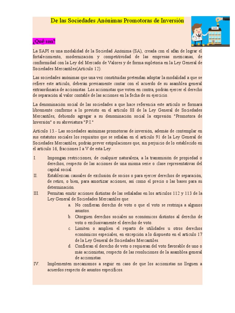 De Las Sociedades Anónimas Promotoras de Inversión | PDF | Compartir ...