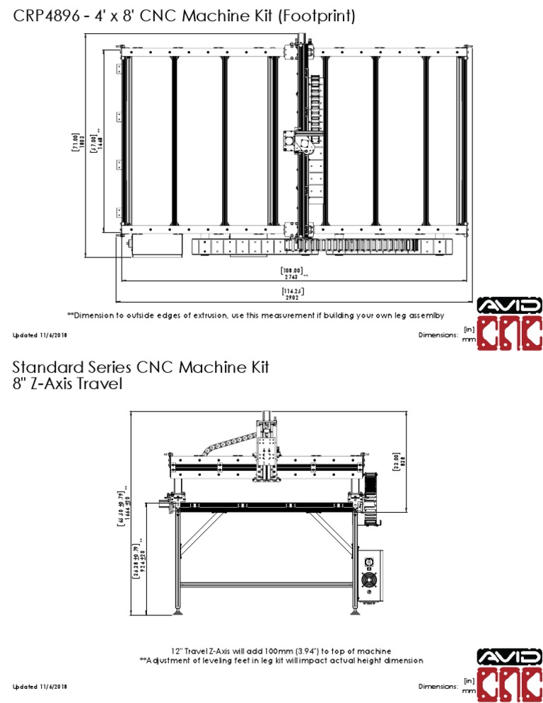 Compact 4' x 8' CNC Machine Kit Footprint Drawing with Dimensions in ...