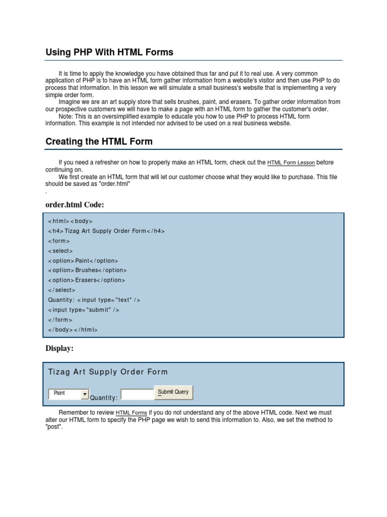 PHP Processing for HTML Order Forms | PDF