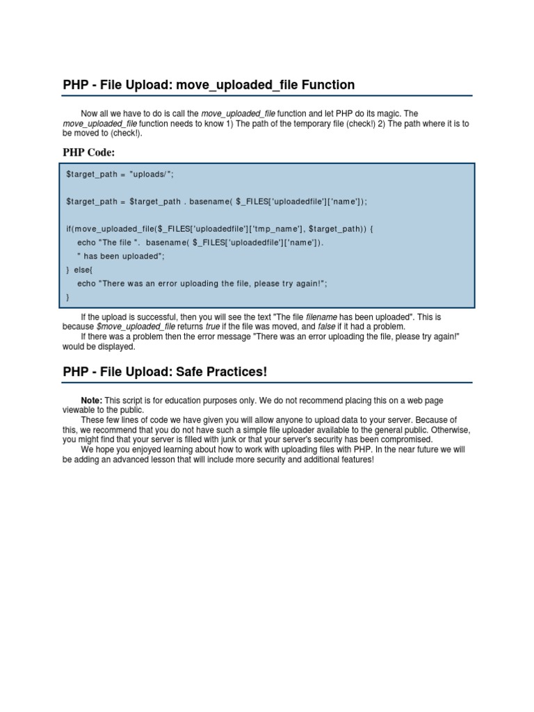PHP - File Upload: Move - Uploaded - File Function | PDF