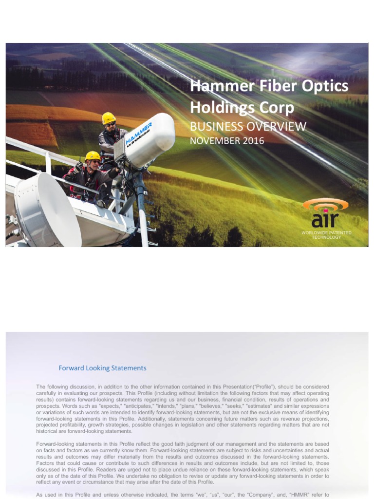 Hammer Fiber Optics Holdings Corp Business Overview PDF Cable