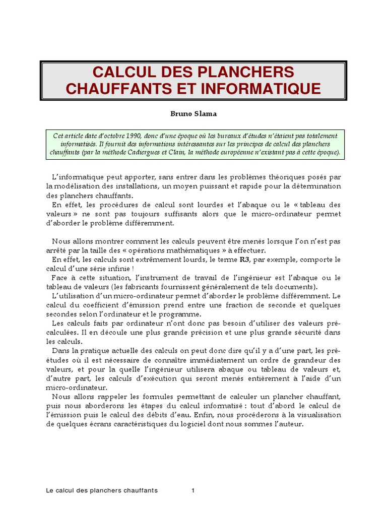 Calcul des Planchers Chauffants PDF Informatique Informatique et — free download