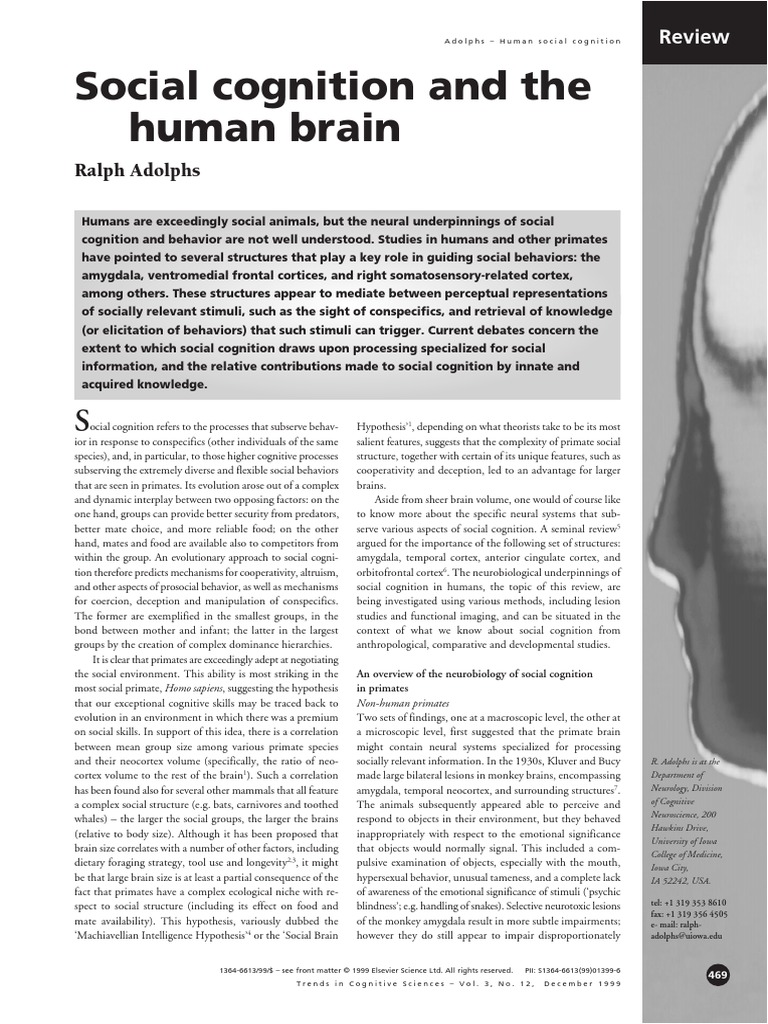 Social Cognition and The Human Brain: Ralph Adolphs | PDF | Amygdala ...