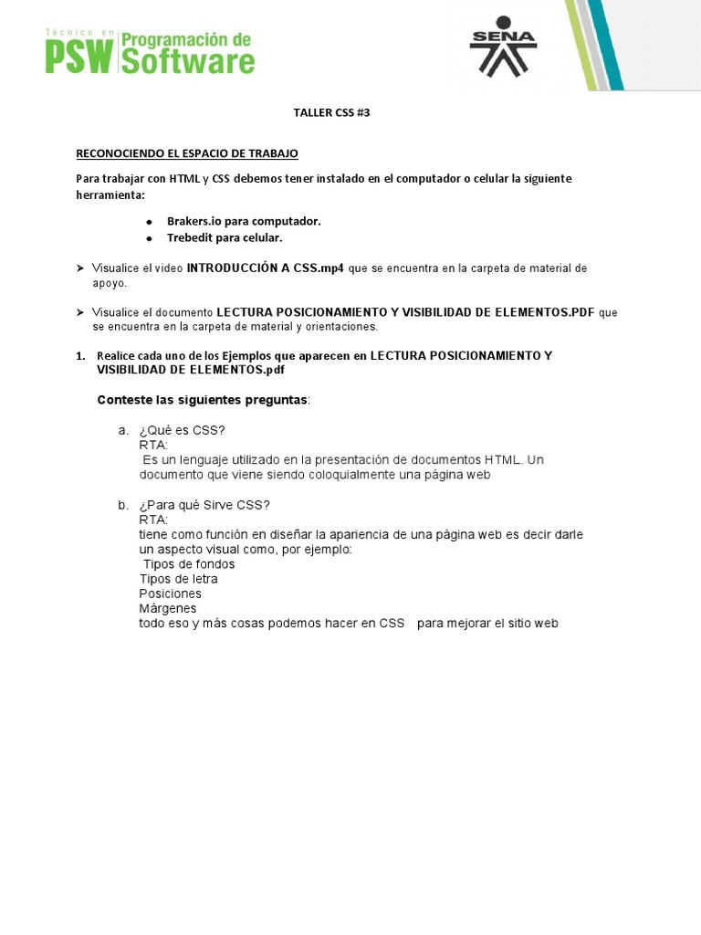 Taller - 3 - CSS - HTML | PDF | Hojas de estilo en cascada | HTML