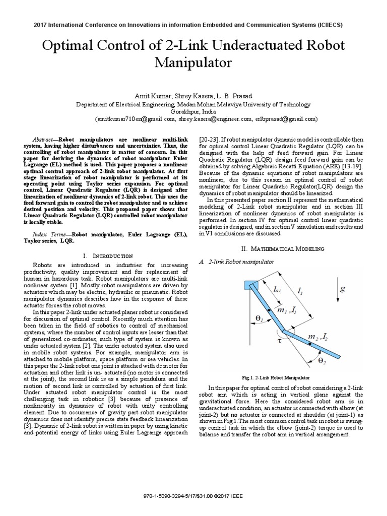 Optimal Control of 2-Link Robot Manipulator | PDF | Matrix (Mathematics ...