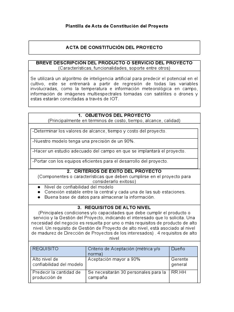 Plantilla Acta Constitución Proyecto | PDF | Internet de las Cosas ...