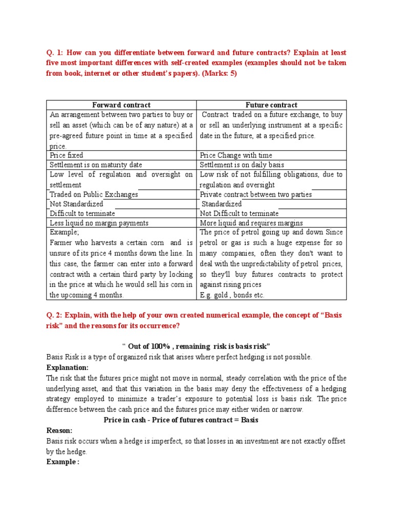 Differences Between Forward and Future Contracts | PDF | Futures ...