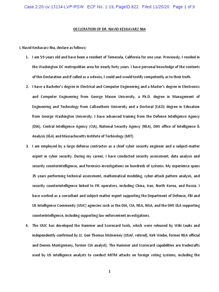 Affidavit of Dr Navid Keshavarz-Nia Phd