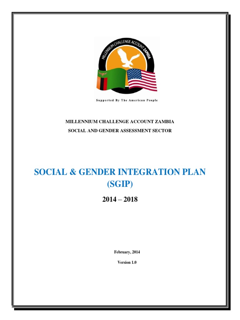 MCA Zambia Social & Gender Plan 2014-2018 | PDF | Wash | Water Supply