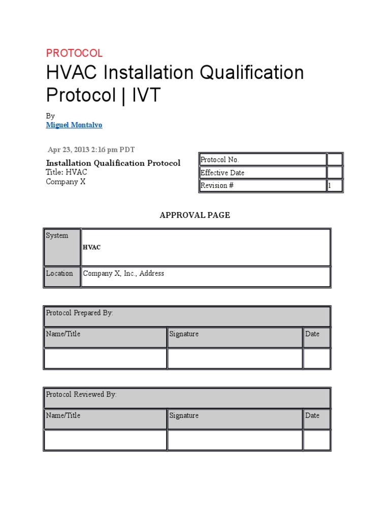 HVAC Installation Qualification Protocol IVT PDF Calibration Verification And Validation