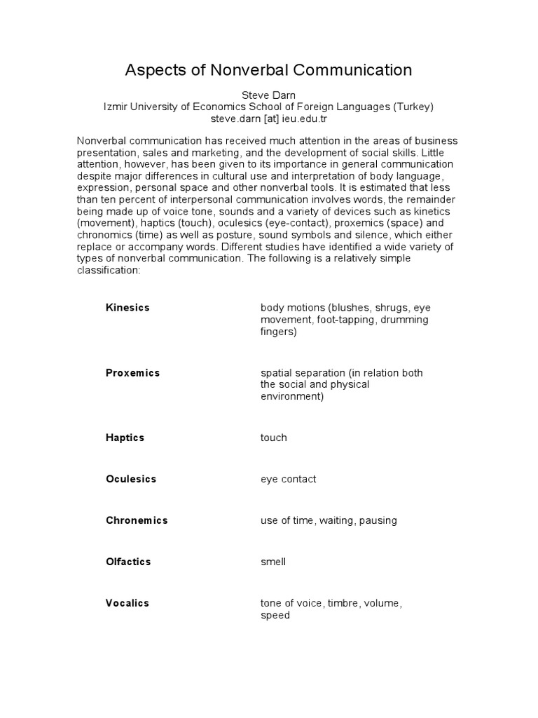Key Aspects of Nonverbal Communication | PDF | Nonverbal Communication ...