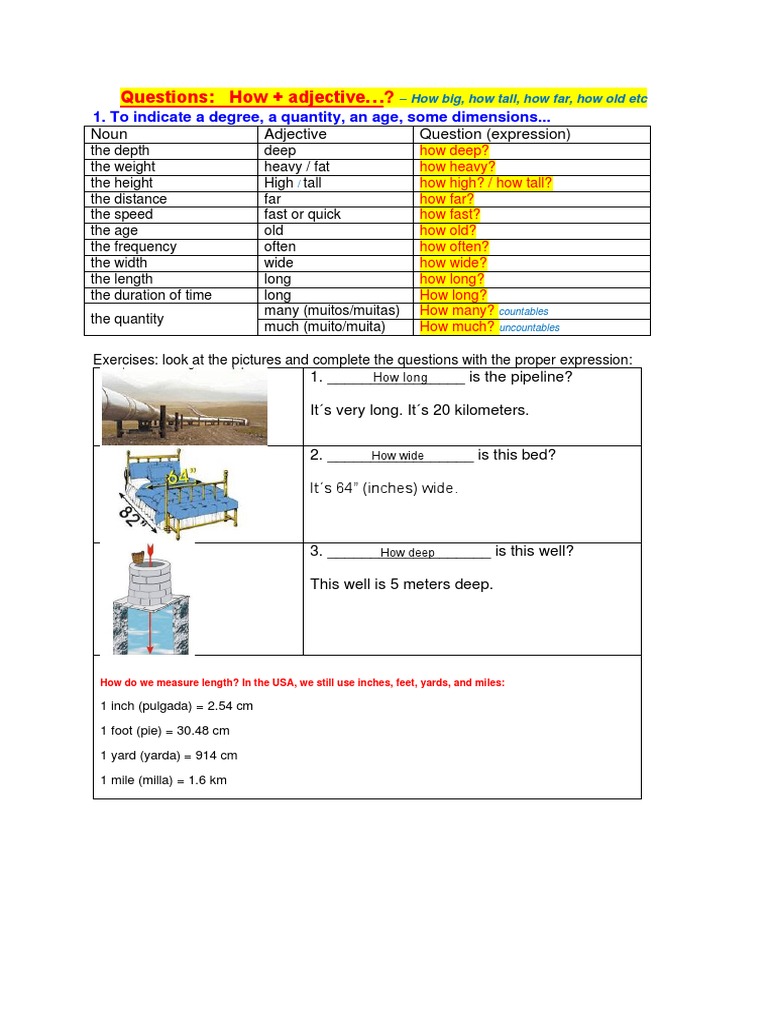 Questions How + Adjective ? Noun Adjective Question (Expression