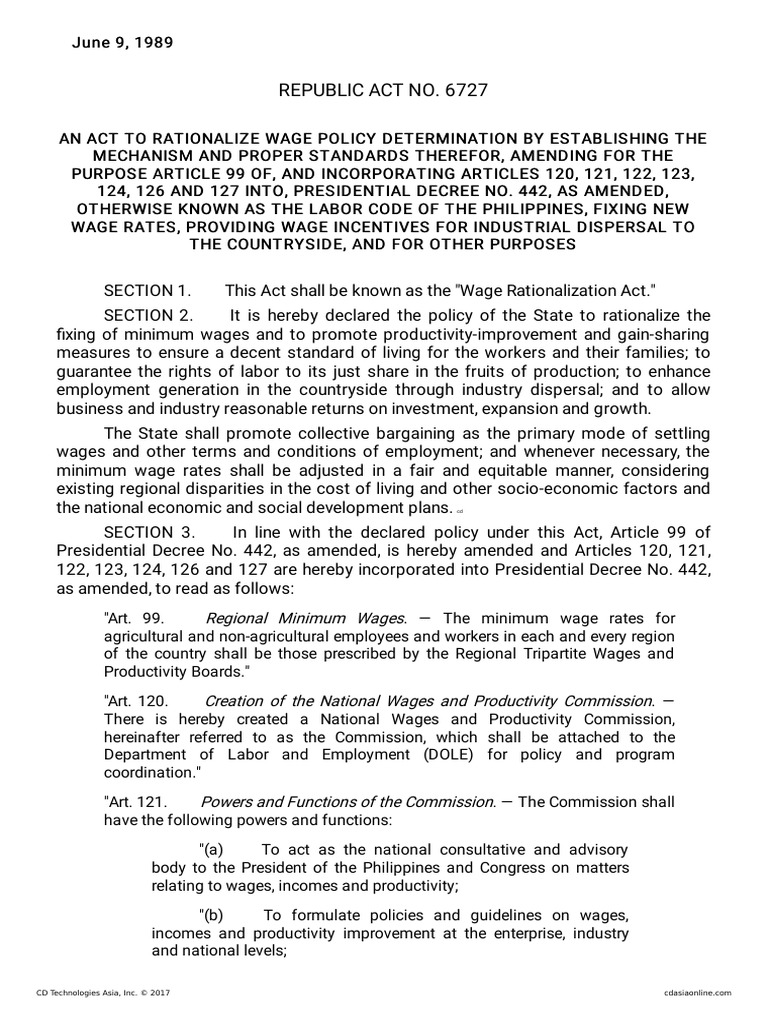 Wage Rationalization Act of 1989 | PDF | Collective Bargaining | Employment
