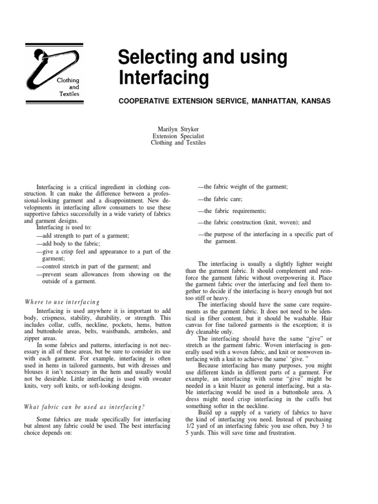Interfacing Selection and Usage Guide | PDF | Seam (Sewing) | Clothing