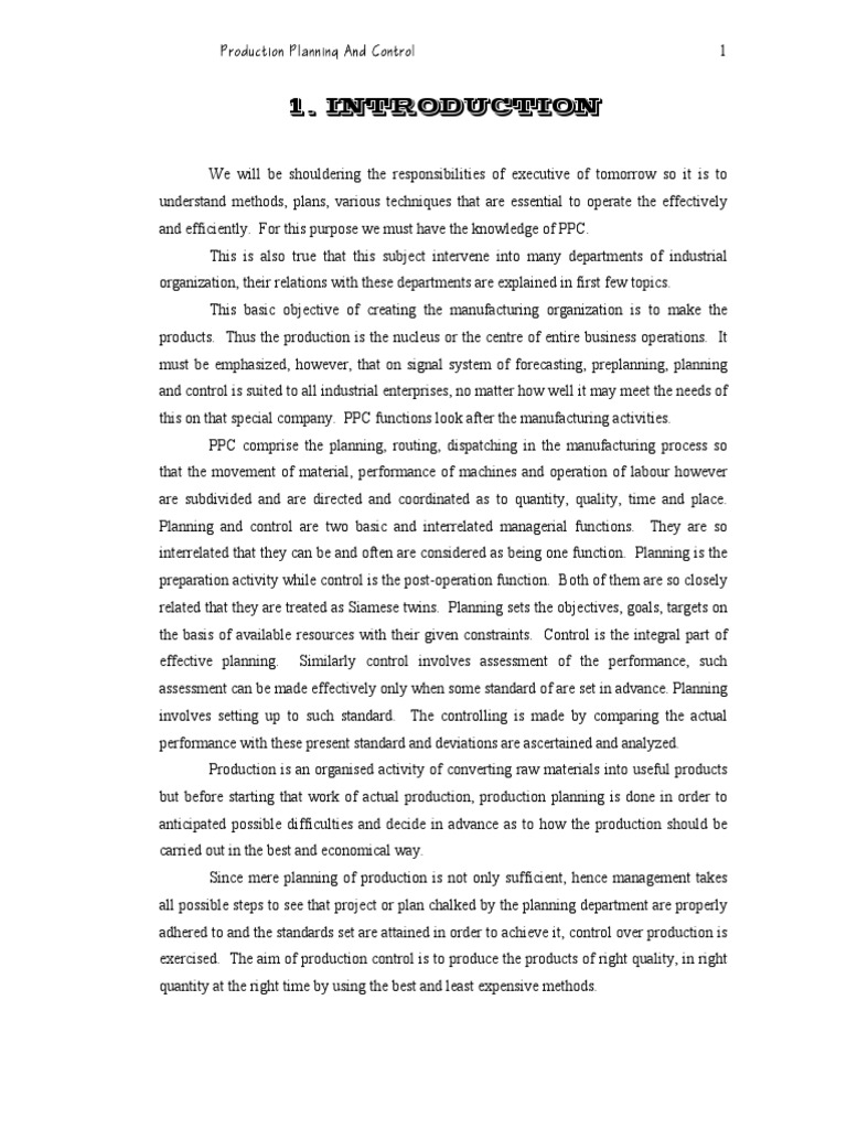 PRODUCTION PLANNING AND CONTROL PPC Notes | PDF