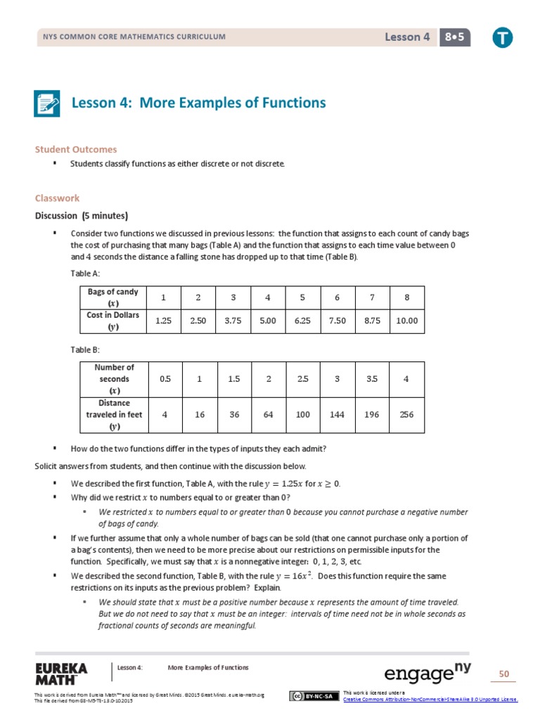 Lesson 4 More Examples of Functions Student PDF Function