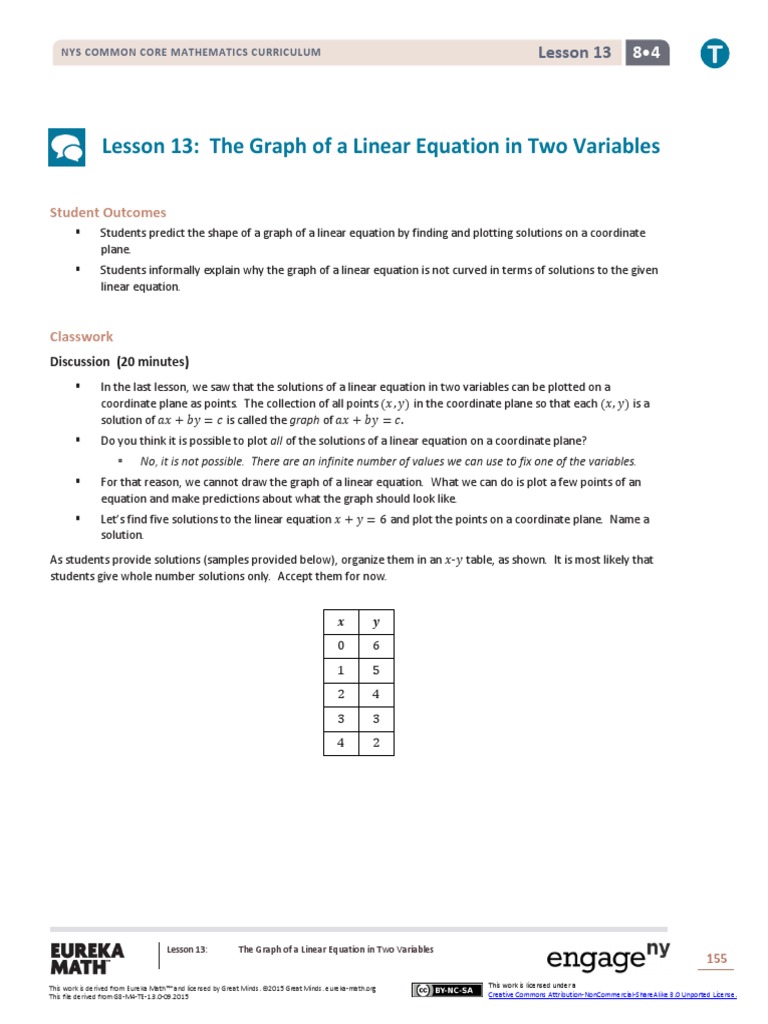 Lesson 13: The Graph of A Linear Equation in Two Variables: Student ...