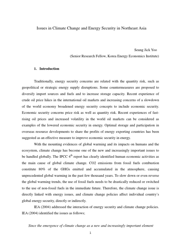 Climate Change and Energy Security in NE Asia | PDF | Electricity ...