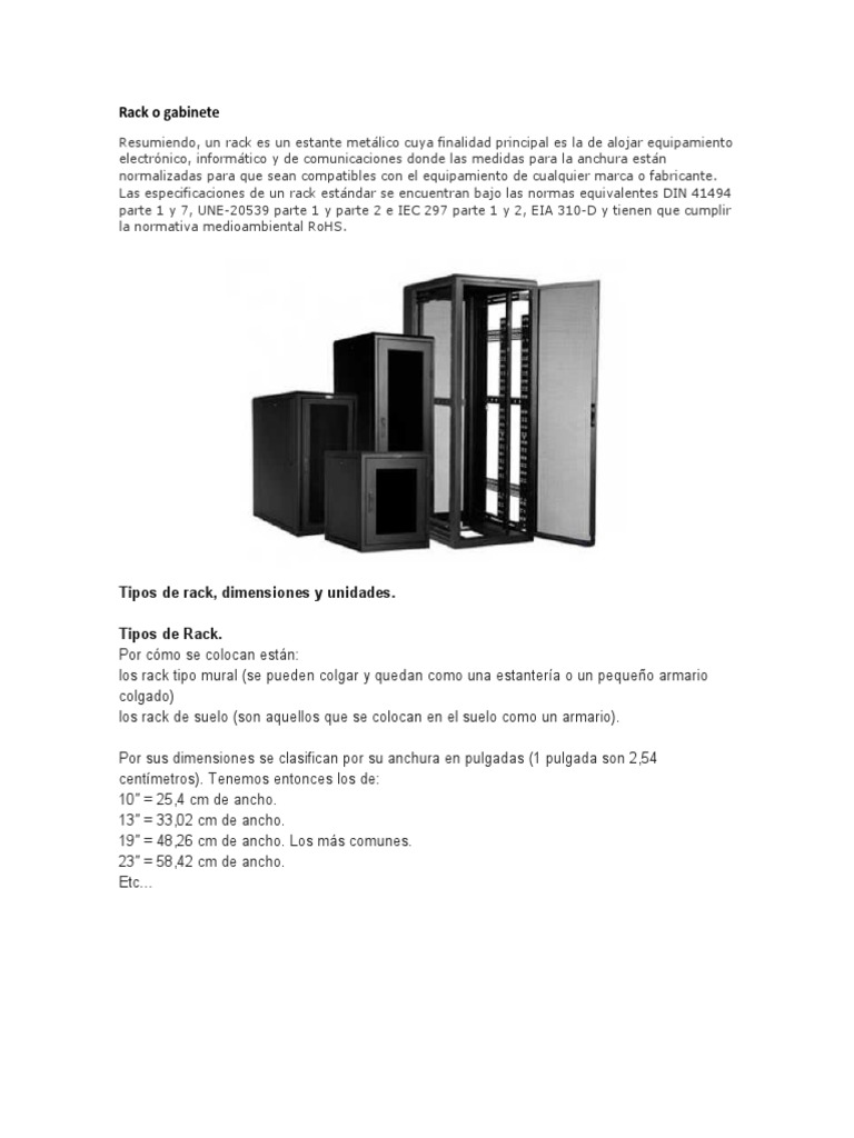 Dimensiones y Tipos de Racks Estándar | PDF