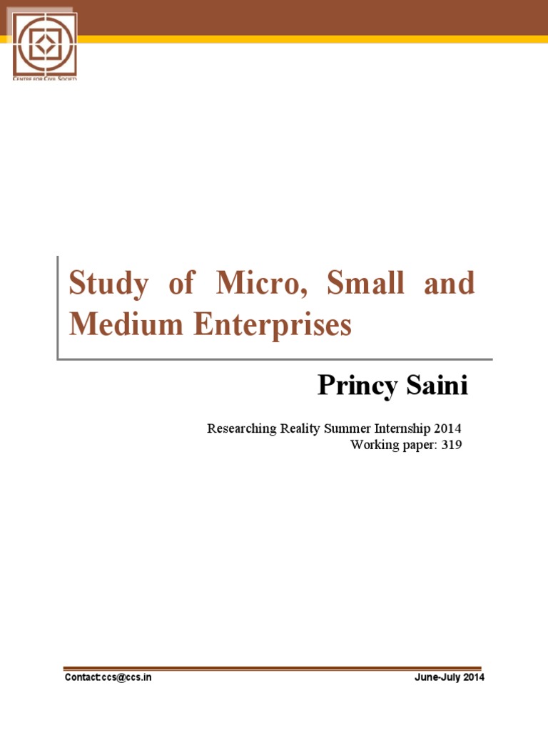 Study of Micro Small and Medium Enterprises PDF Small And Medium