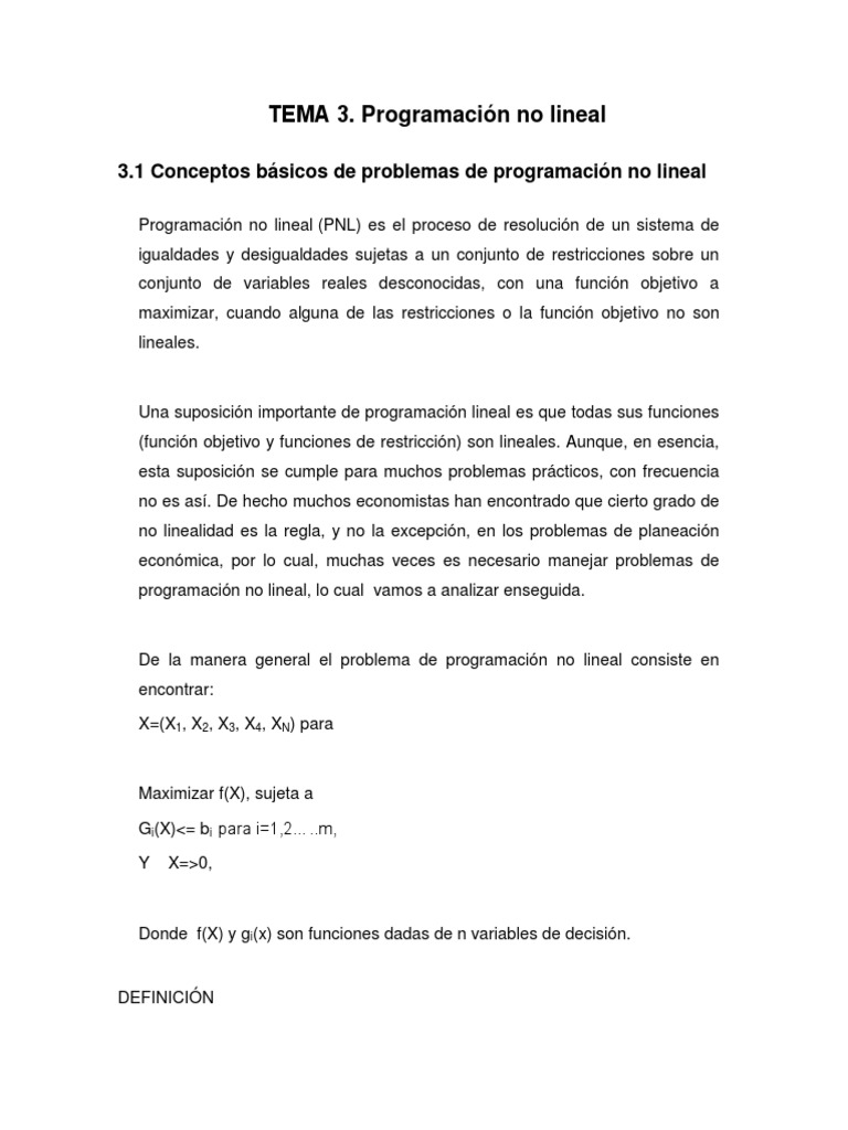 TEMA 3. Programación No Lineal | PDF | Programacion no lineal ...